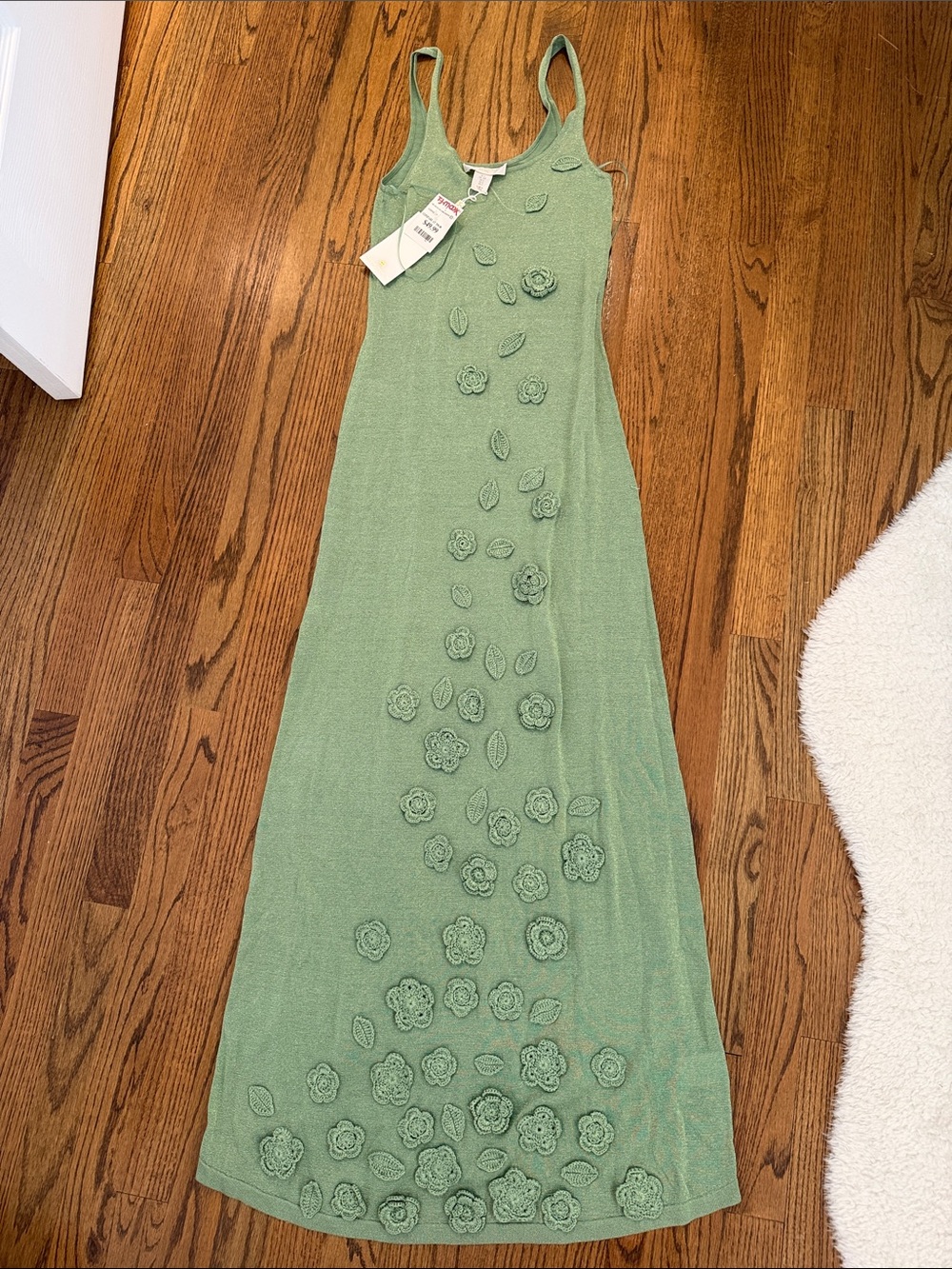 Caroline Constas Sage Green Floral-Appliqué Knit Maxi Dress